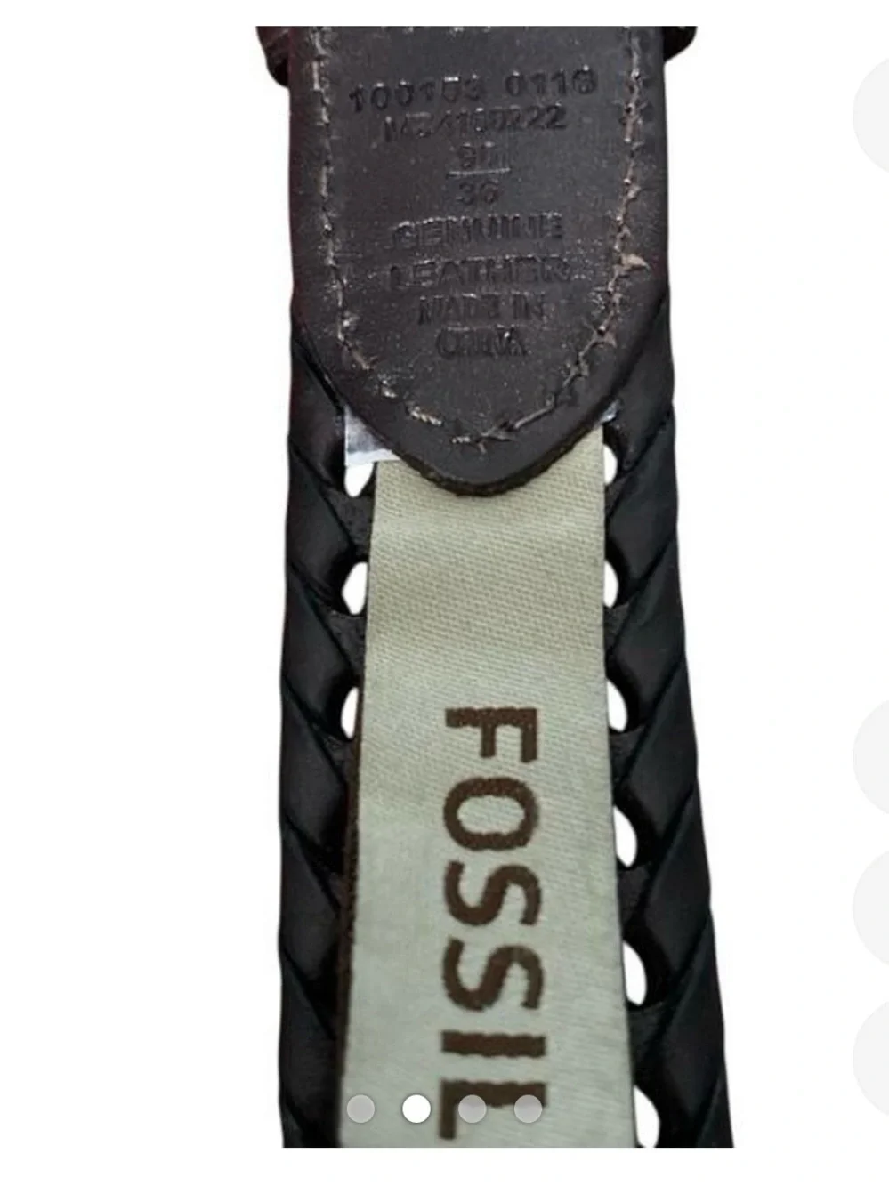Fossil Mens Size 36 Dark Brown Braided Leather Belt Minimalist Square